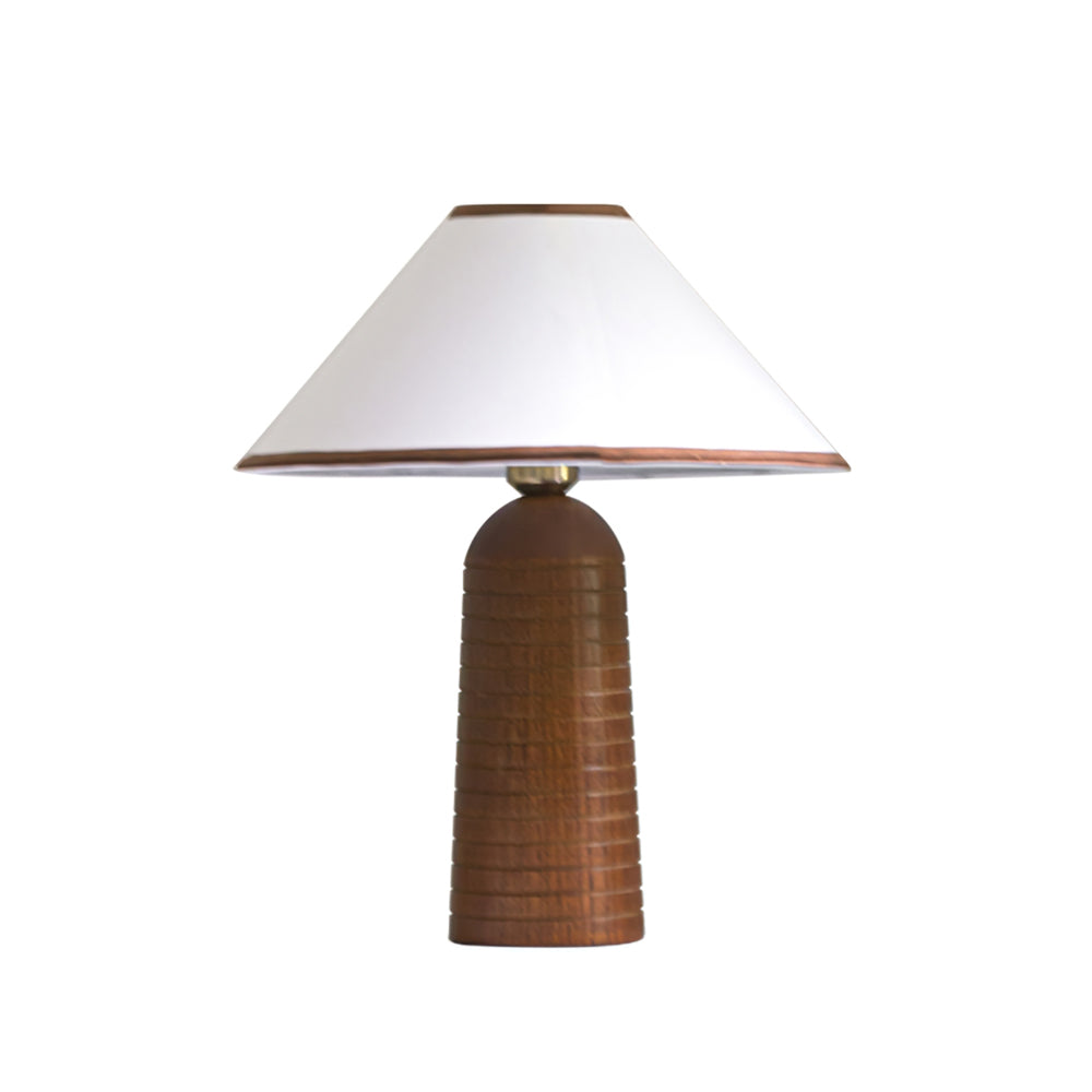 LuxePalisades™ Tischlampe – Geometrische Holz-Designlampe mit Stoffschirm & warmem Licht