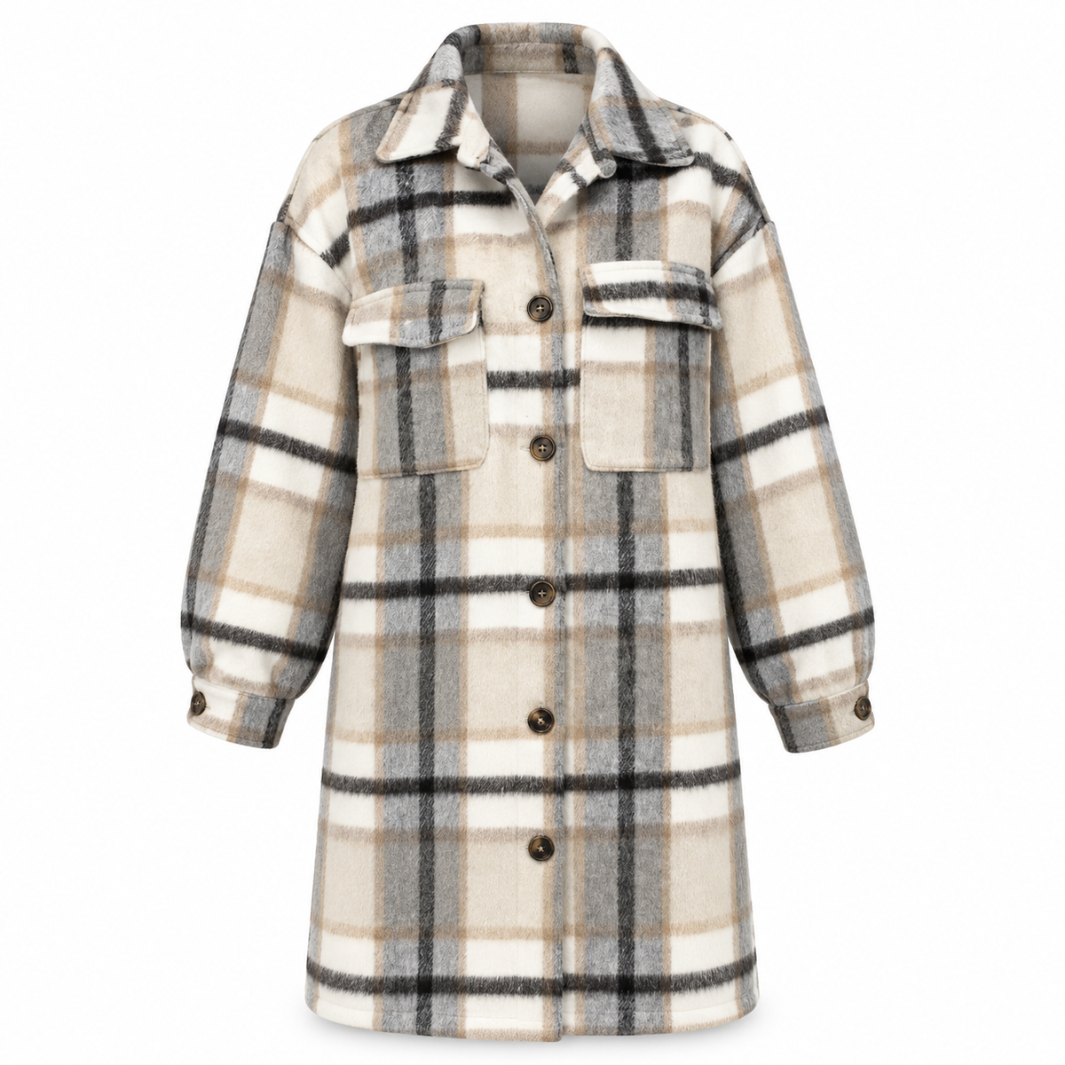 Oversized™ – Wollmix Mantel Damen | Kariert, Knielang & Stilvoll für Herbst & Winter