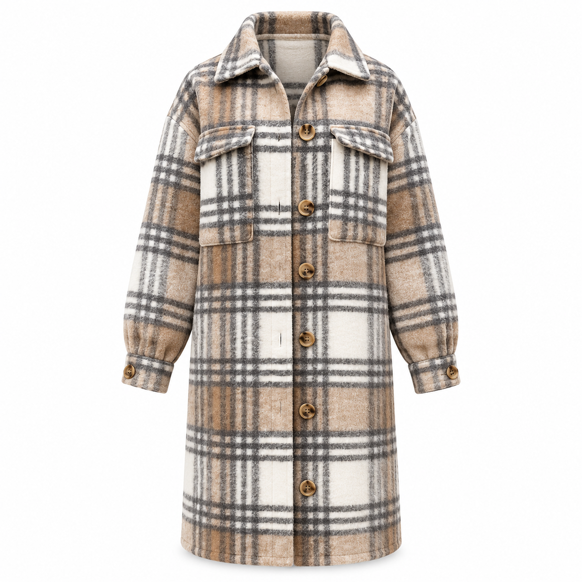 Oversized™ – Wollmix Mantel Damen | Kariert, Knielang & Stilvoll für Herbst & Winter