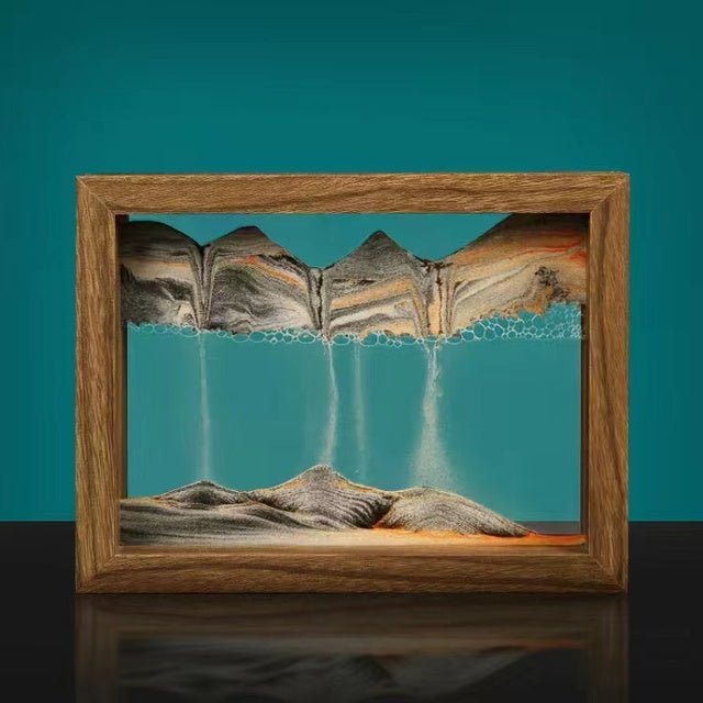QuicksandArt™ – 3D Sandbild mit Rotation | Beruhigende Wohn- & Bürodekoration aus Glas & Holz