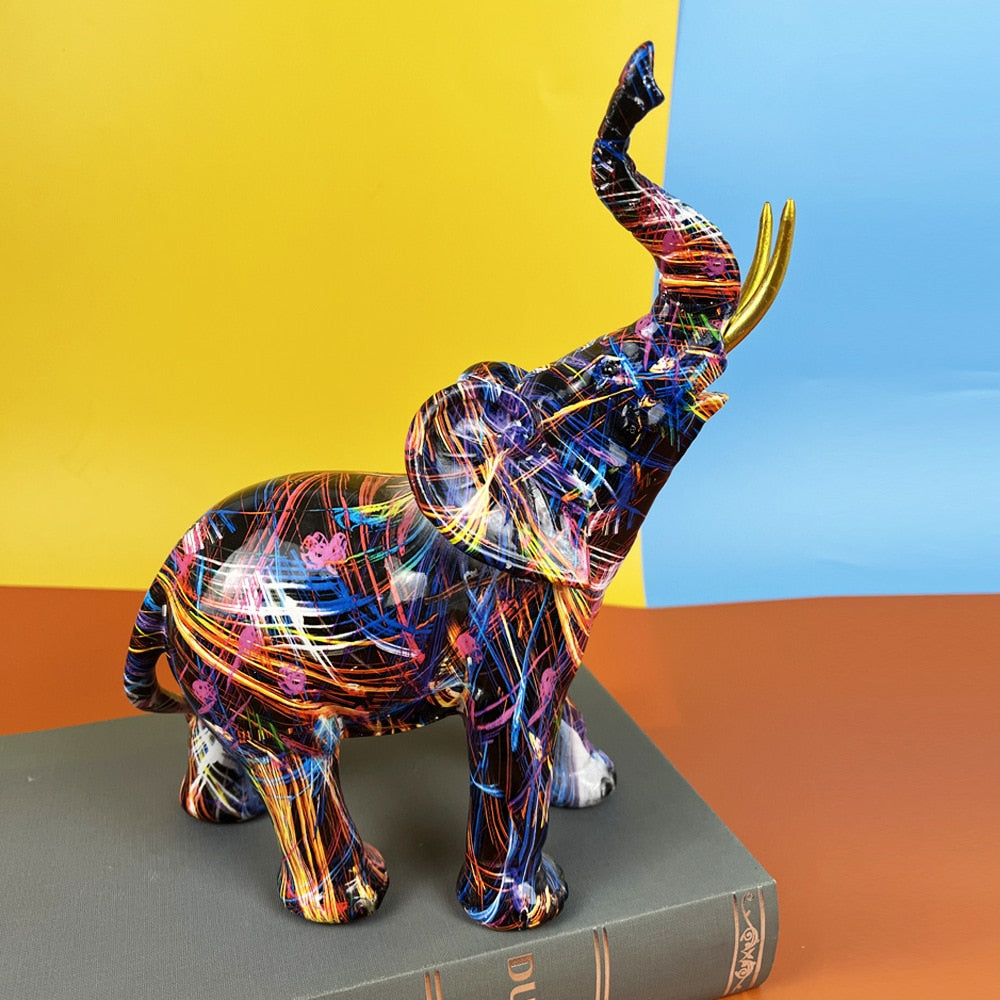 EleGance™ Abstrakter Elefant – Künstlerische Deko Figur, Resin Skulptur, bunt, handgefertigt, 20 cm