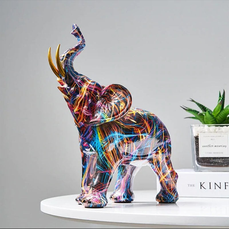 EleGance™ Abstrakter Elefant – Künstlerische Deko Figur, Resin Skulptur, bunt, handgefertigt, 20 cm