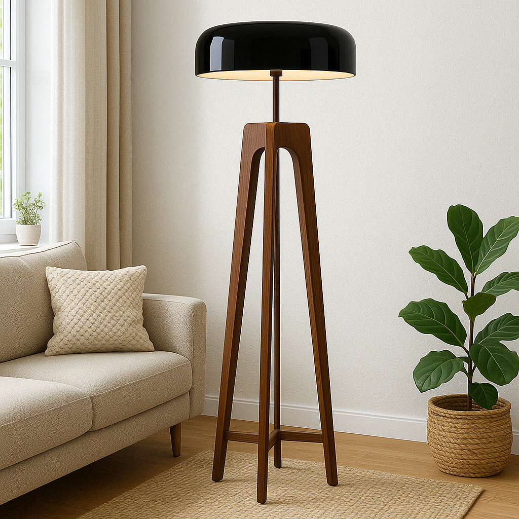 SkandiGlow™ Scandinavian Floor Lamp – Minimalistische Tripod-Stehlampe aus Walnussholz