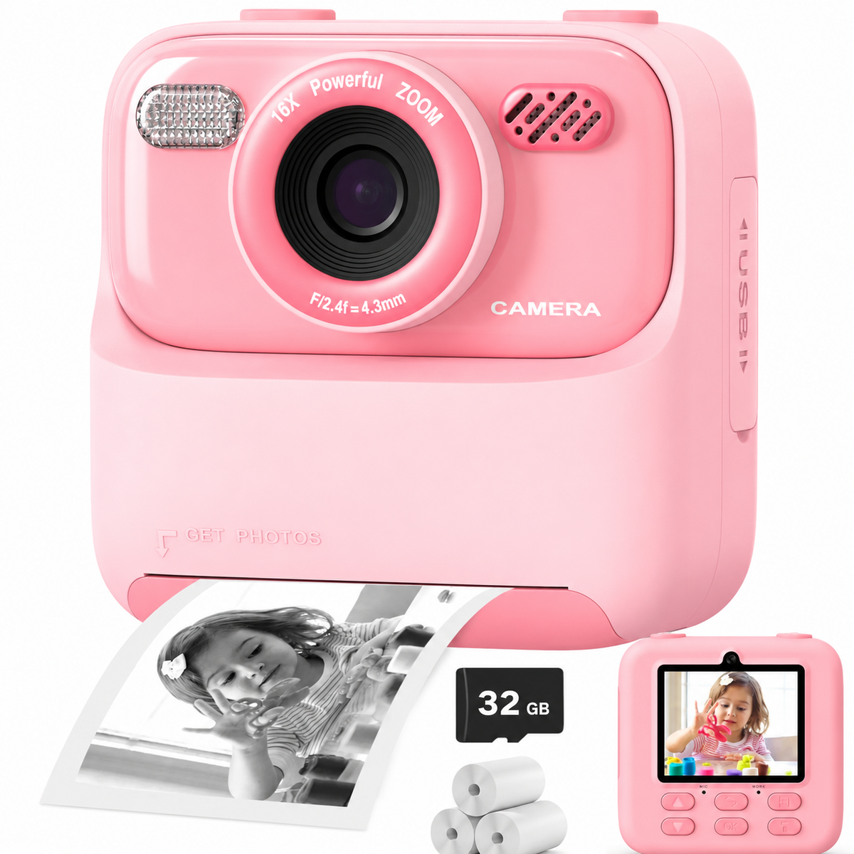 SnapJoy™ Sofortbild Kinderkamera – 1080P HD Selfie Kamera, Sofortdruck, 32GB Speicherkarte