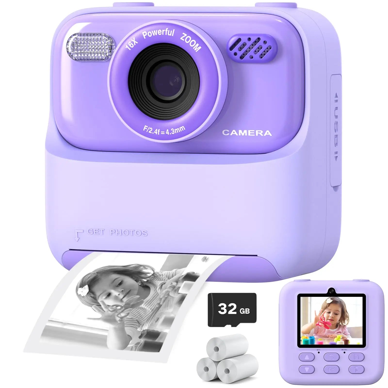 SnapJoy™ Sofortbild Kinderkamera – 1080P HD Selfie Kamera, Sofortdruck, 32GB Speicherkarte