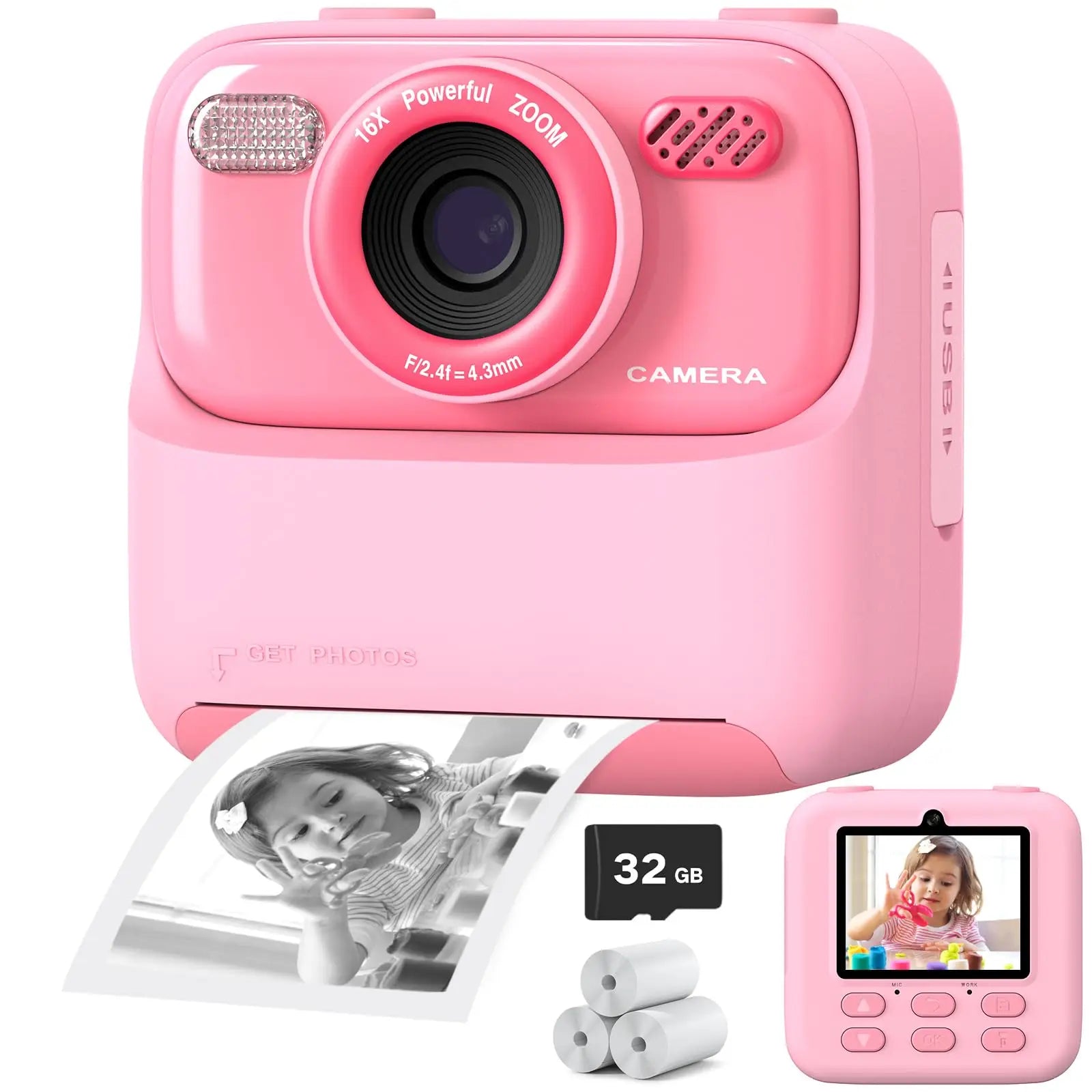 SnapJoy™ Sofortbild Kinderkamera – 1080P HD Selfie Kamera, Sofortdruck, 32GB Speicherkarte