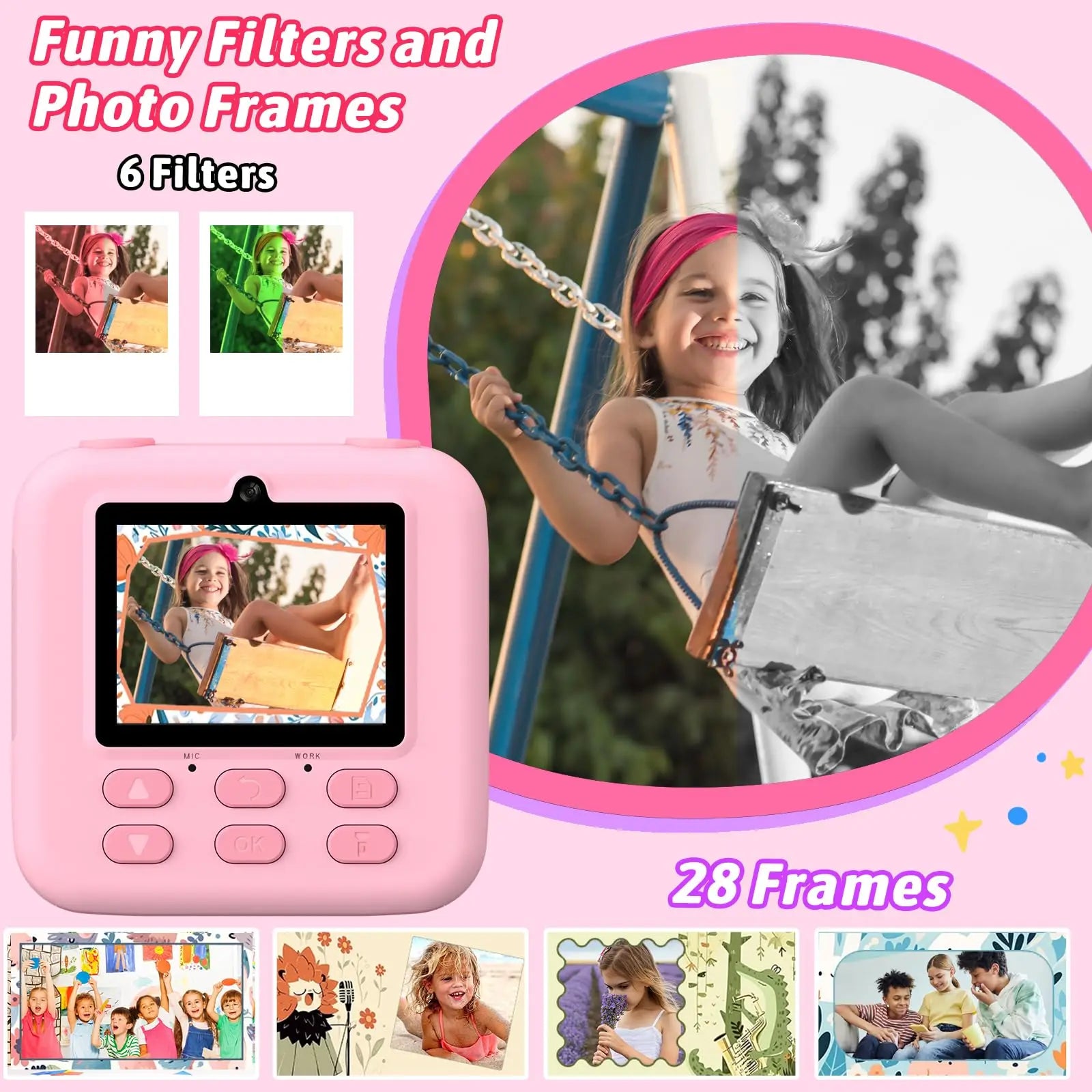 SnapJoy™ Sofortbild Kinderkamera – 1080P HD Selfie Kamera, Sofortdruck, 32GB Speicherkarte