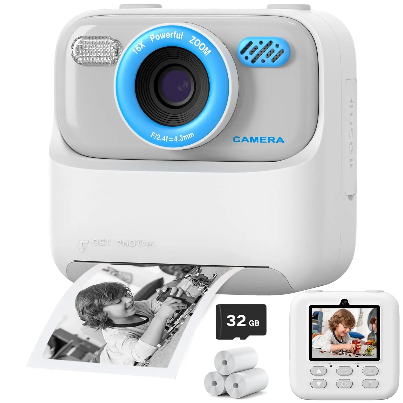 SnapJoy™ Sofortbild Kinderkamera – 1080P HD Selfie Kamera, Sofortdruck, 32GB Speicherkarte