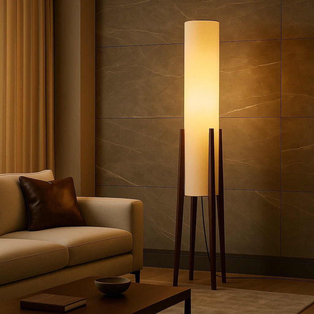 Halene™ Solid Walnut Floor Lamp – Stehlampe aus massivem Walnussholz im Mid-Century-Design