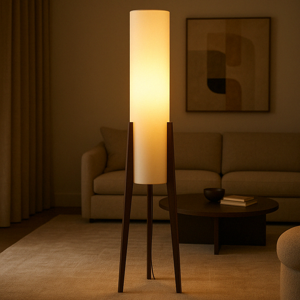 Halene™ Solid Walnut Floor Lamp – Stehlampe aus massivem Walnussholz im Mid-Century-Design
