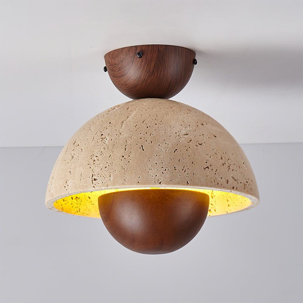 SkylineLuxe™ Deckenleuchte – Elegante LED-Deckenlampe aus Travertin & Holz (warmweiß)