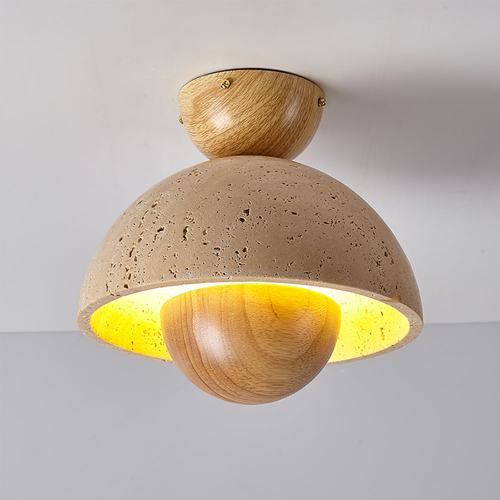 SkylineLuxe™ Deckenleuchte – Elegante LED-Deckenlampe aus Travertin & Holz (warmweiß)