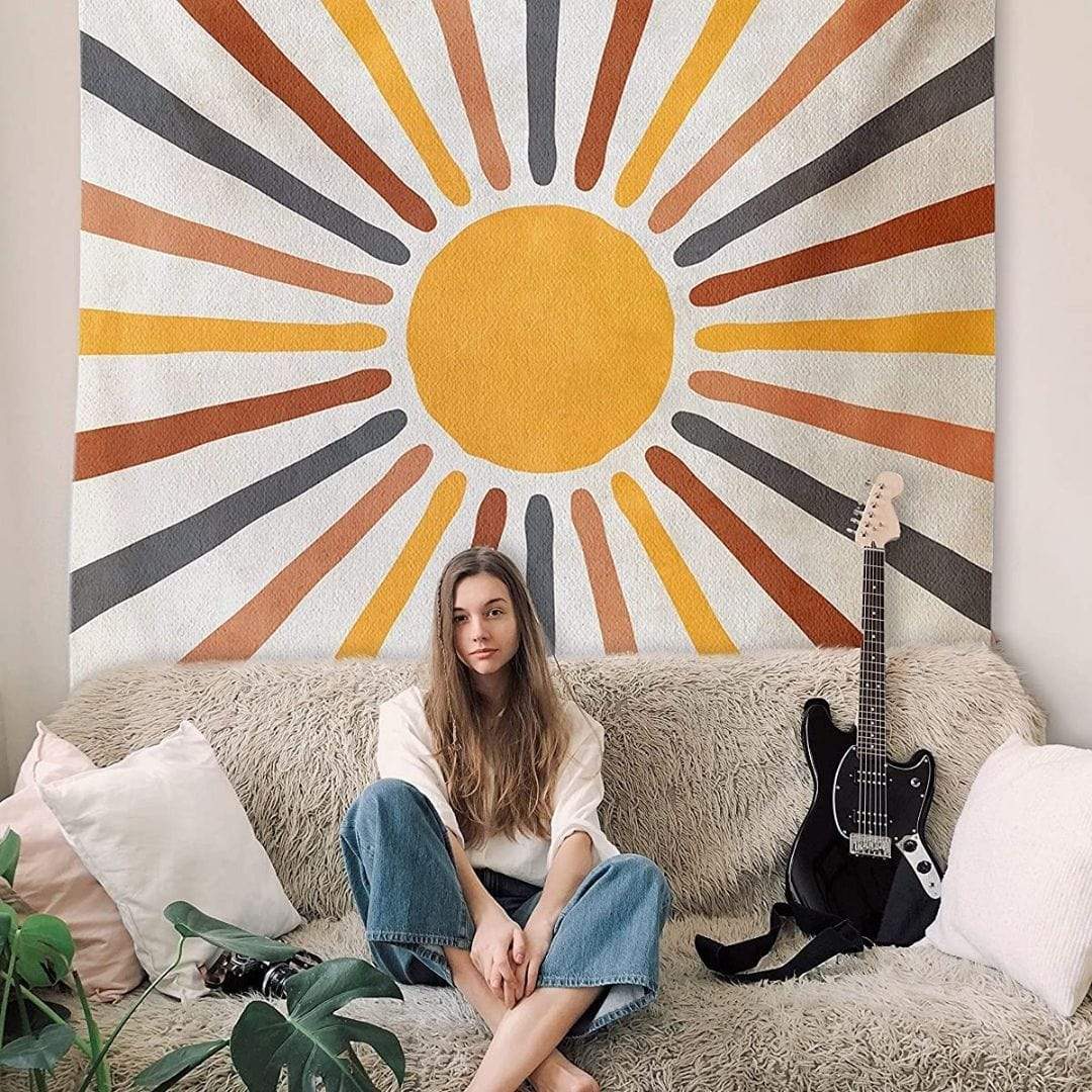 SunbeamWeave™ – Boho Wandteppich mit Sonnenmotiv für warme Wohnatmosphäre