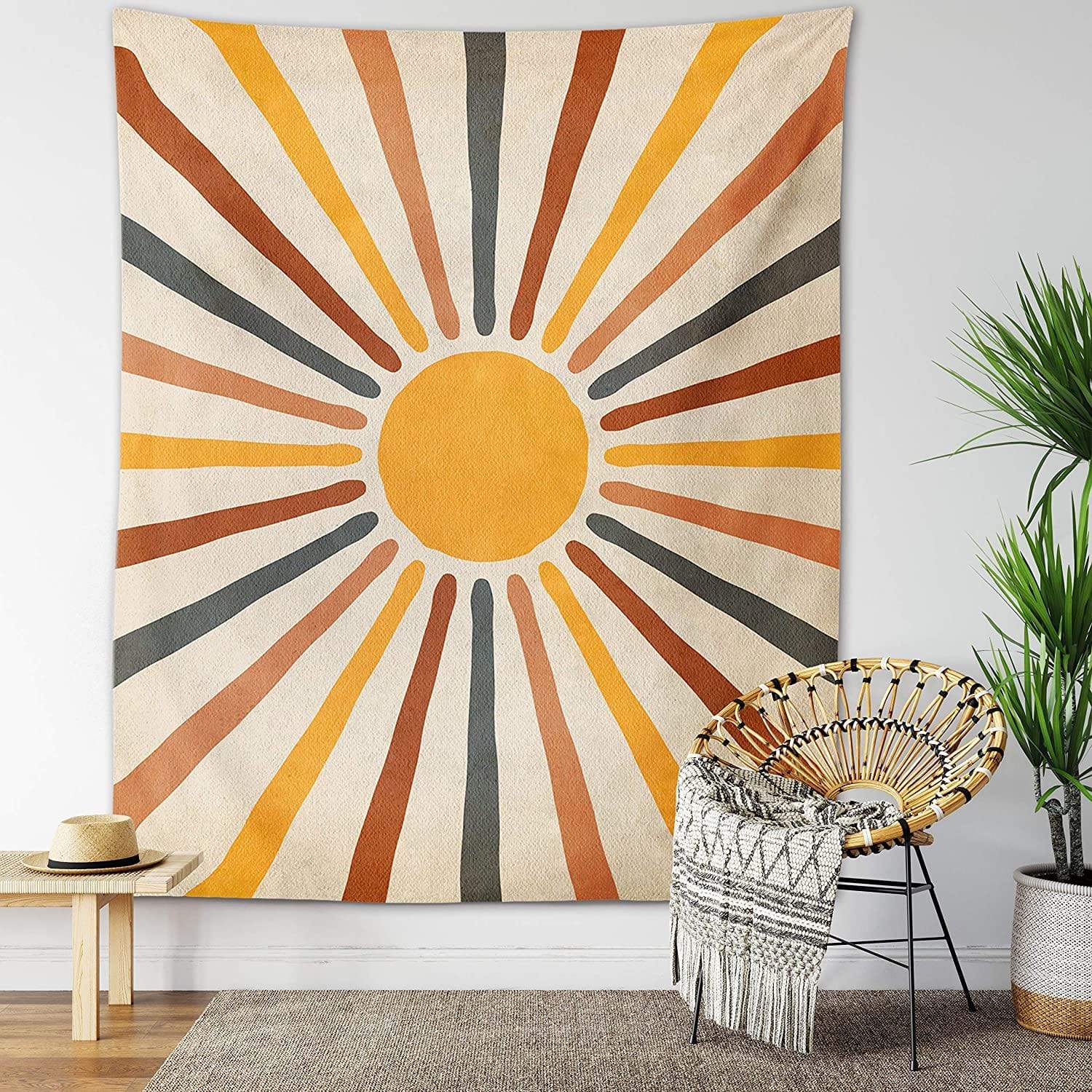 SunbeamWeave™ – Boho Wandteppich mit Sonnenmotiv für warme Wohnatmosphäre
