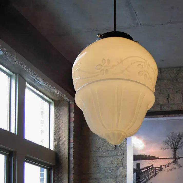GlasLuxe™ Pendelleuchte – Vintage geometrische Glas-Hängelampe aus Milchglas (E27)
