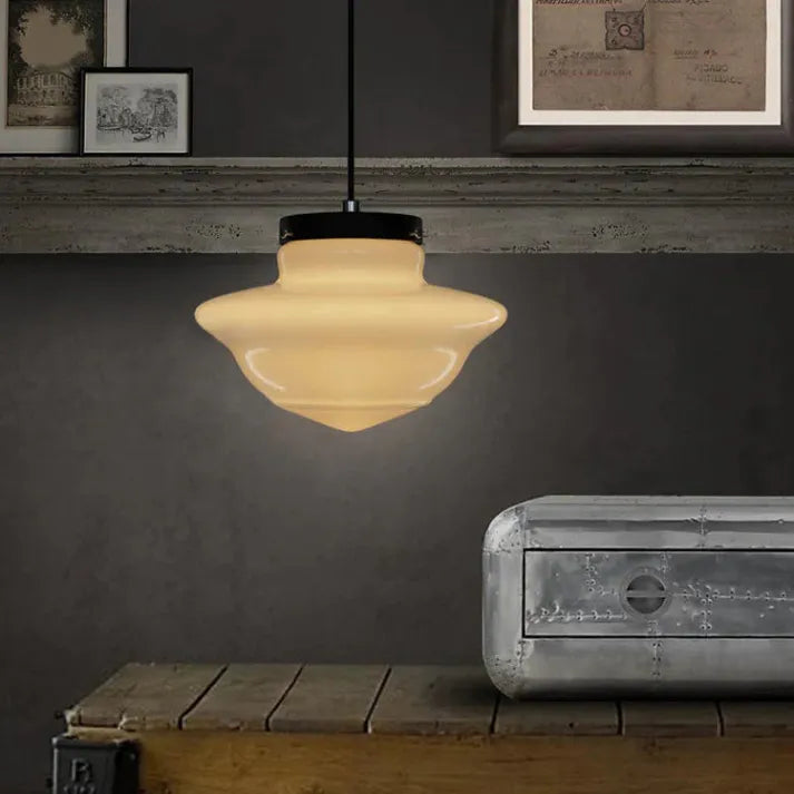 GlasLuxe™ Pendelleuchte – Vintage geometrische Glas-Hängelampe aus Milchglas (E27)