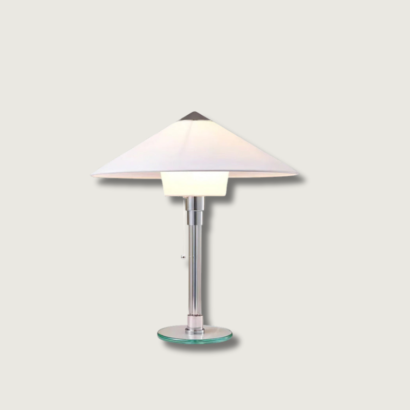 WagenfeldGlow™ Tischlampe – Bauhaus Design Tischleuchte mit Stoffschirm
