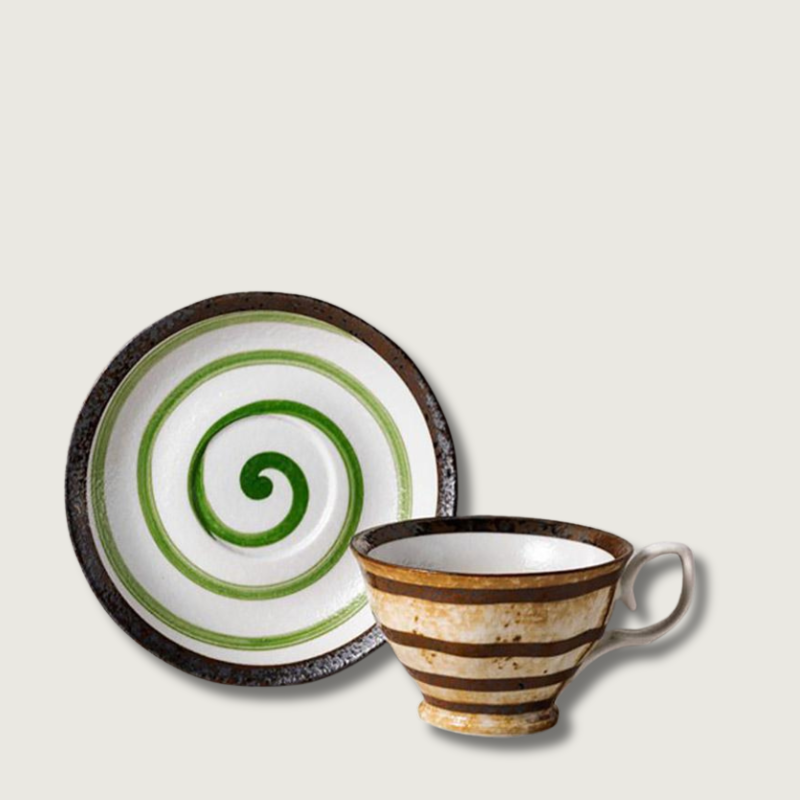 CalmSip™ Matcha Teetassen-Set – Handgefertigte Steinzeug-Tasse & Untertasse (2-teilig)