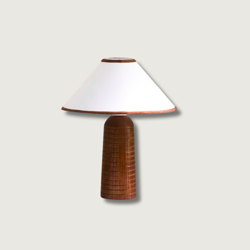 LuxePalisades™ Tischlampe – Geometrische Holz-Designlampe mit Stoffschirm & warmem Licht