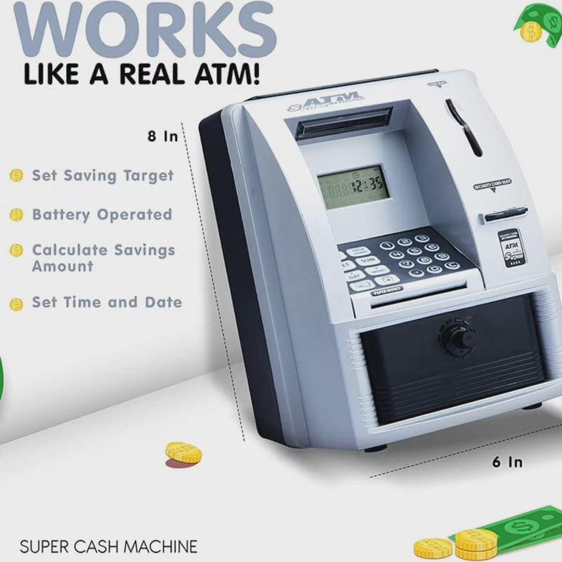MoneyMate™ Kinder ATM Spardose – Passwort, Digitalanzeige, automatische Geldaufnahme
