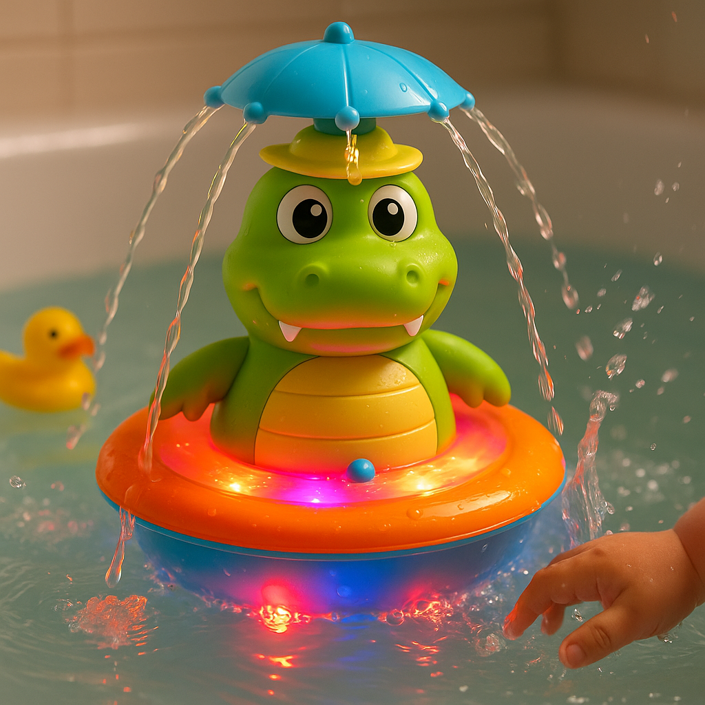GlowGator™ Leuchtendes Krokodil-Badespielzeug | Schwimmendes Wassersprüh-Spielzeug mit LED-Effekten