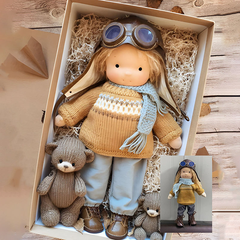 Waldora™ Waldorf Stoffpuppe – Handgefertigt, Naturmaterialien, 30 cm, Kreatives Rollenspiel - Less Goods
