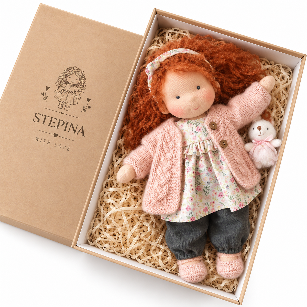 Waldora™ Waldorf Stoffpuppe – Handgefertigt, Naturmaterialien, 30 cm, Kreatives Rollenspiel - Less Goods