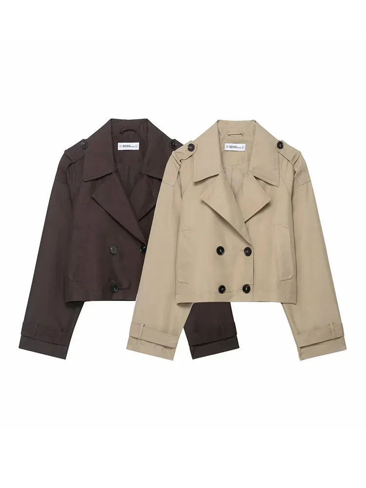 Damen Trenchcoat mit Doppelreihe & Taschen – Elegante Herbst- und Winterjacke für Büro & Alltag