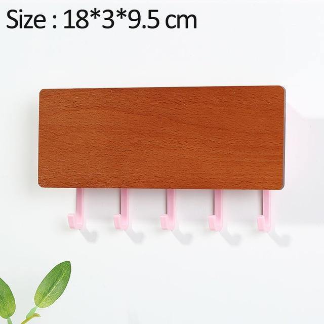 WoodenElegance™ – Stilvolle Schlüsselhalter-Wandablage aus Holz mit farbigen Haken