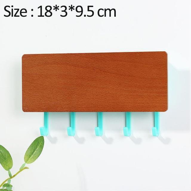 WoodenElegance™ – Stilvolle Schlüsselhalter-Wandablage aus Holz mit farbigen Haken