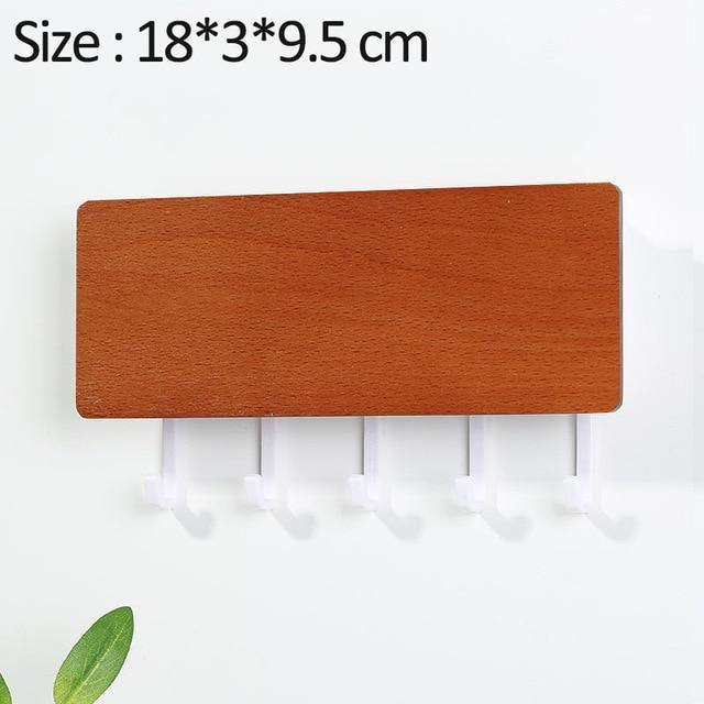 WoodenElegance™ – Stilvolle Schlüsselhalter-Wandablage aus Holz mit farbigen Haken