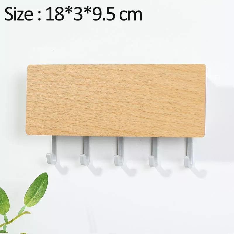 WoodenElegance™ – Stilvolle Schlüsselhalter-Wandablage aus Holz mit farbigen Haken
