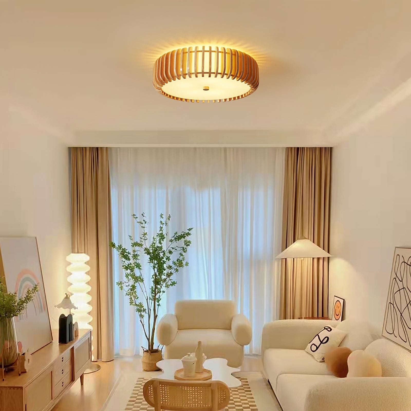 TimberTamburo™ Deckenleuchte – Natürliche Holz-Designlampe mit warmem LED-Licht