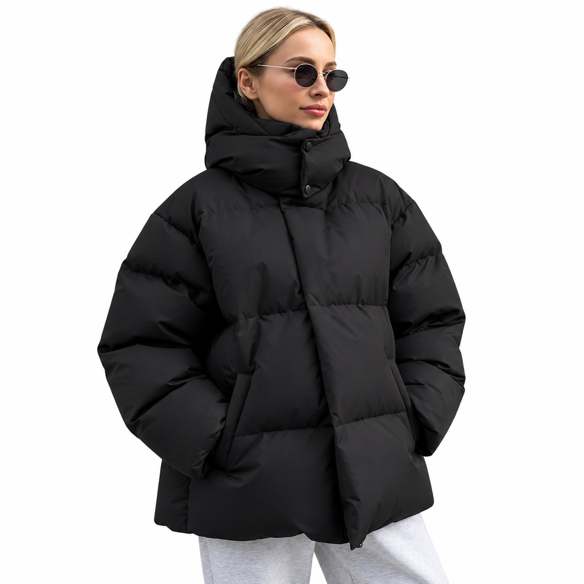 Wynne™ Damen Oversized Pufferjacke – Warme Winterjacke mit hohem Kragen & Modernem Look