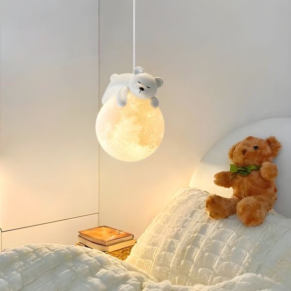 LunarBeam™ Kinderzimmer Pendelleuchte – Mondlampe mit schlafendem Tier & LED-Licht