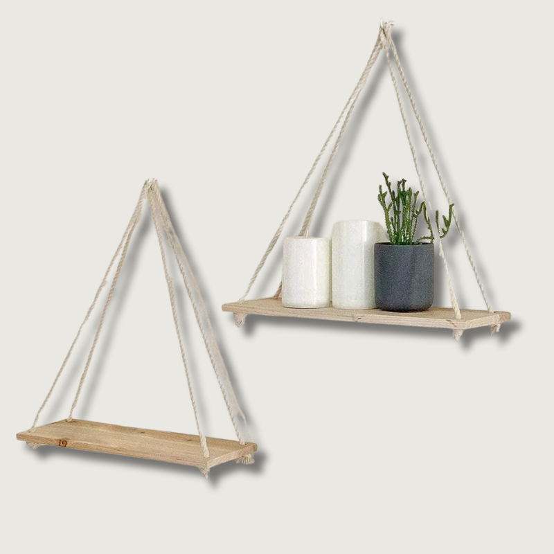 SnapWood™ Wandregal – Hängeregal aus Holz mit Seil für Pflanzen, Fotos & Deko