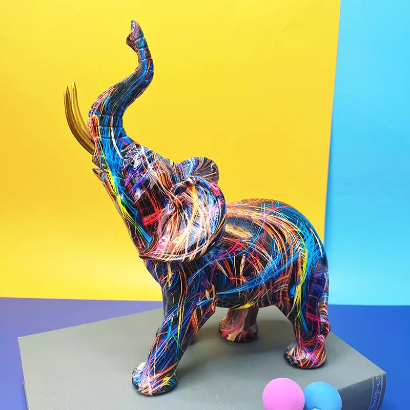 EleGance™ Abstrakter Elefant – Künstlerische Deko Figur, Resin Skulptur, bunt, handgefertigt, 20 cm