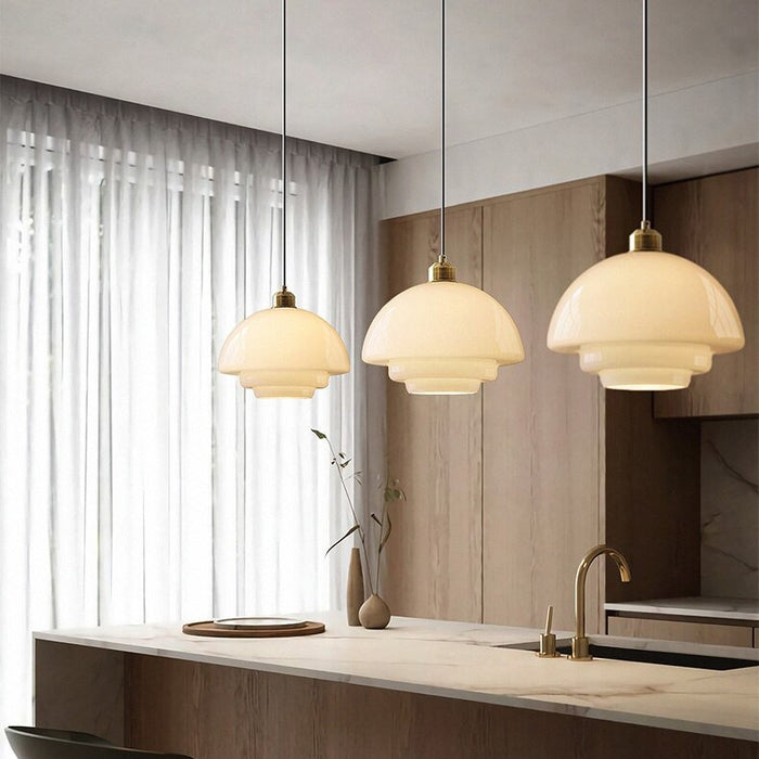 GlowIvory | Sanfte Elfenbein Glas Pendelleuchte – Elegantes Licht im Mid-Century Stil