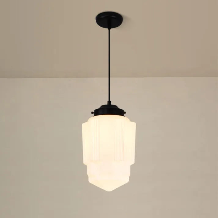 GlasLuxe™ Pendelleuchte – Vintage geometrische Glas-Hängelampe aus Milchglas (E27)