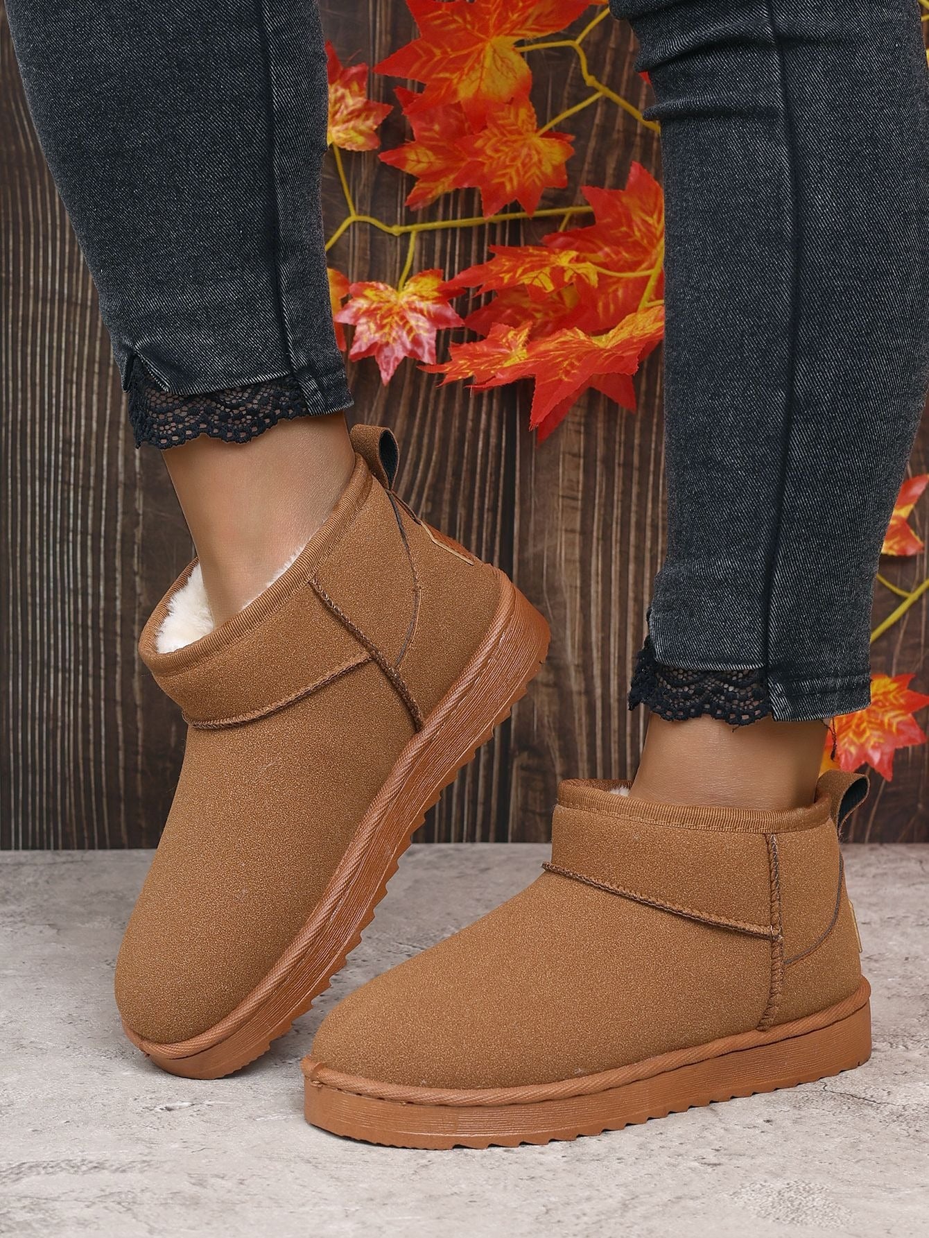 UltraMini™ | Damen Plattform Winter-Boots – Fellgefütterte Ankle Boots in Schwarz