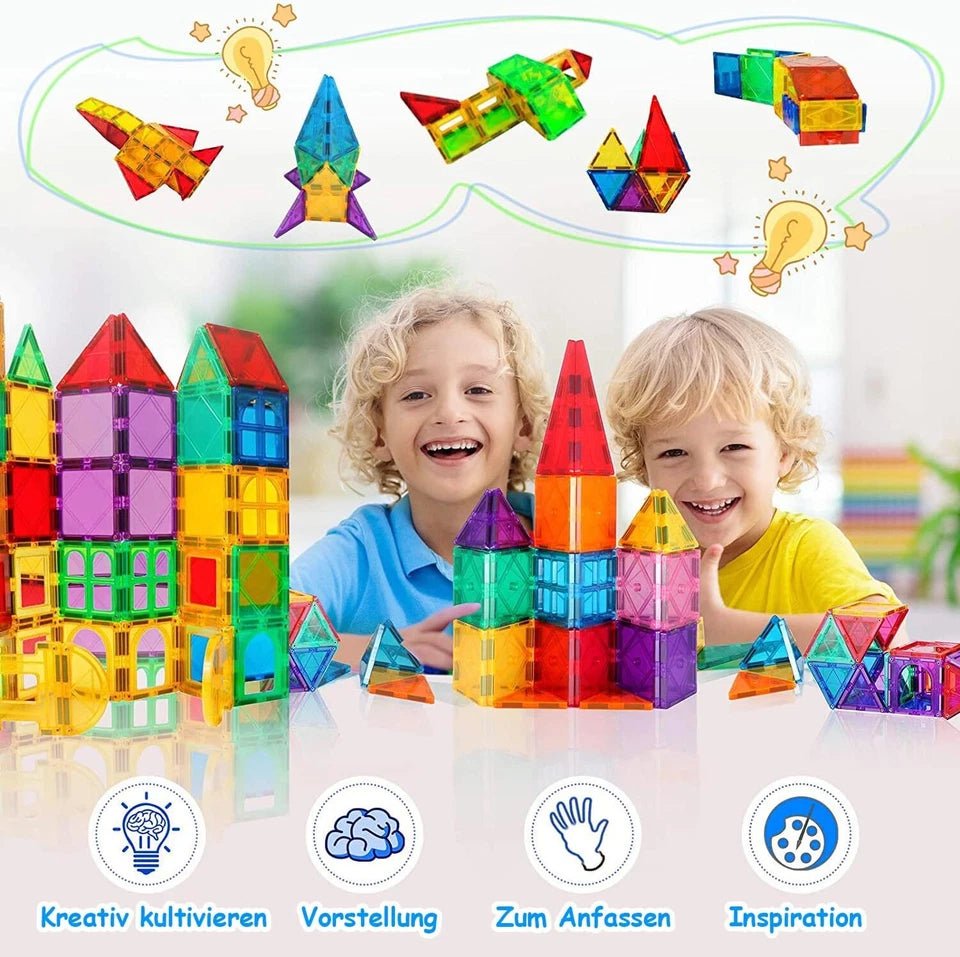 Magnet Bausteine Kinder Spielzeug Magnetische Fliesen Lernspiel - Bunt (66 - tlg. Set) - Less Goods