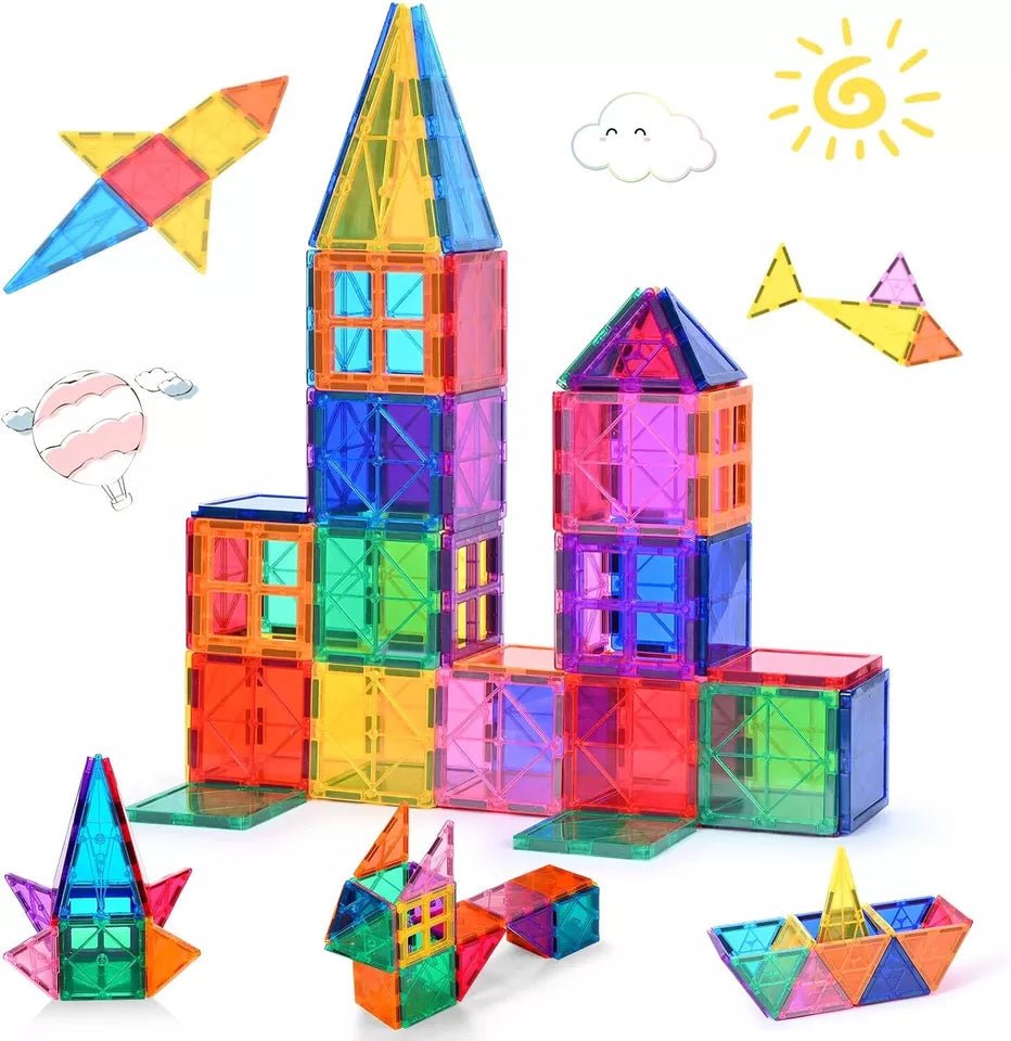 Magnet Bausteine Kinder Spielzeug Magnetische Fliesen Lernspiel - Bunt (66 - tlg. Set) - Less Goods