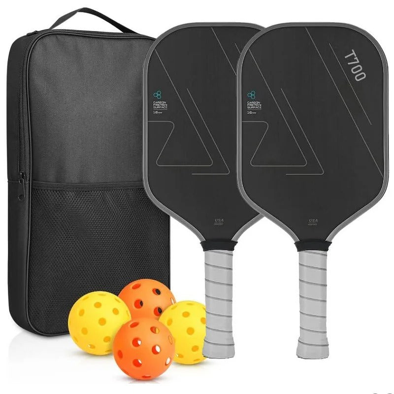 Pickleball Schläger T700 Carbon – 16 mm Premium - Carbonfaser mit Frosted Surface für mehr Spin, Kontrolle & Power – Rutschfester Griff - Less Goods