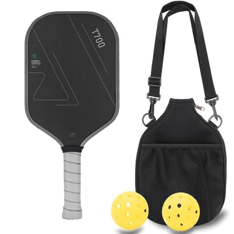 Pickleball Schläger T700 Carbon – 16 mm Premium - Carbonfaser mit Frosted Surface für mehr Spin, Kontrolle & Power – Rutschfester Griff - Less Goods