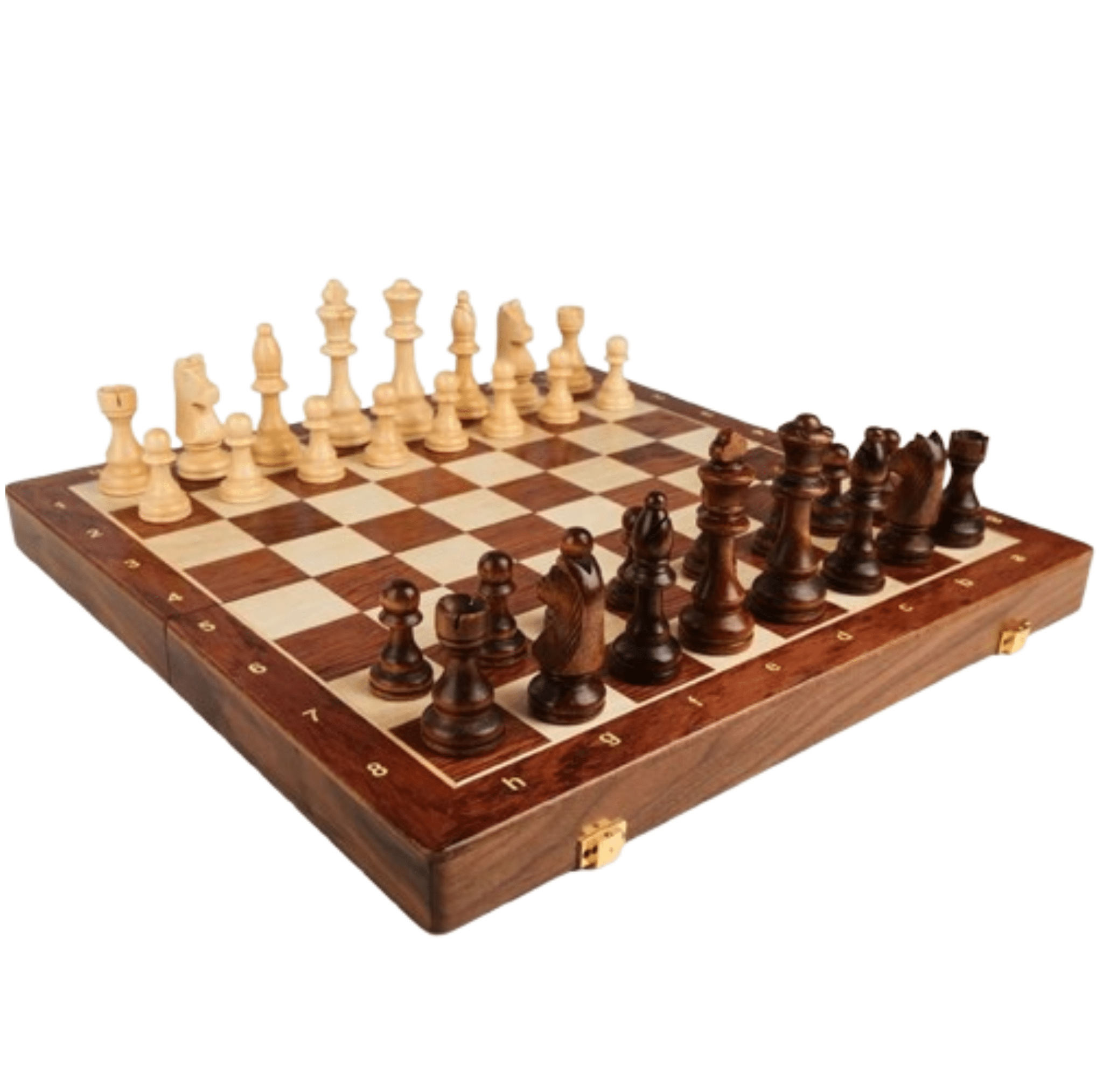 Schachspiel aus Holz – Hochwertiges, klappbares Schachbrett | Klassisches Design mit handgefertigten Figuren aus Walnussholz - Less Goods