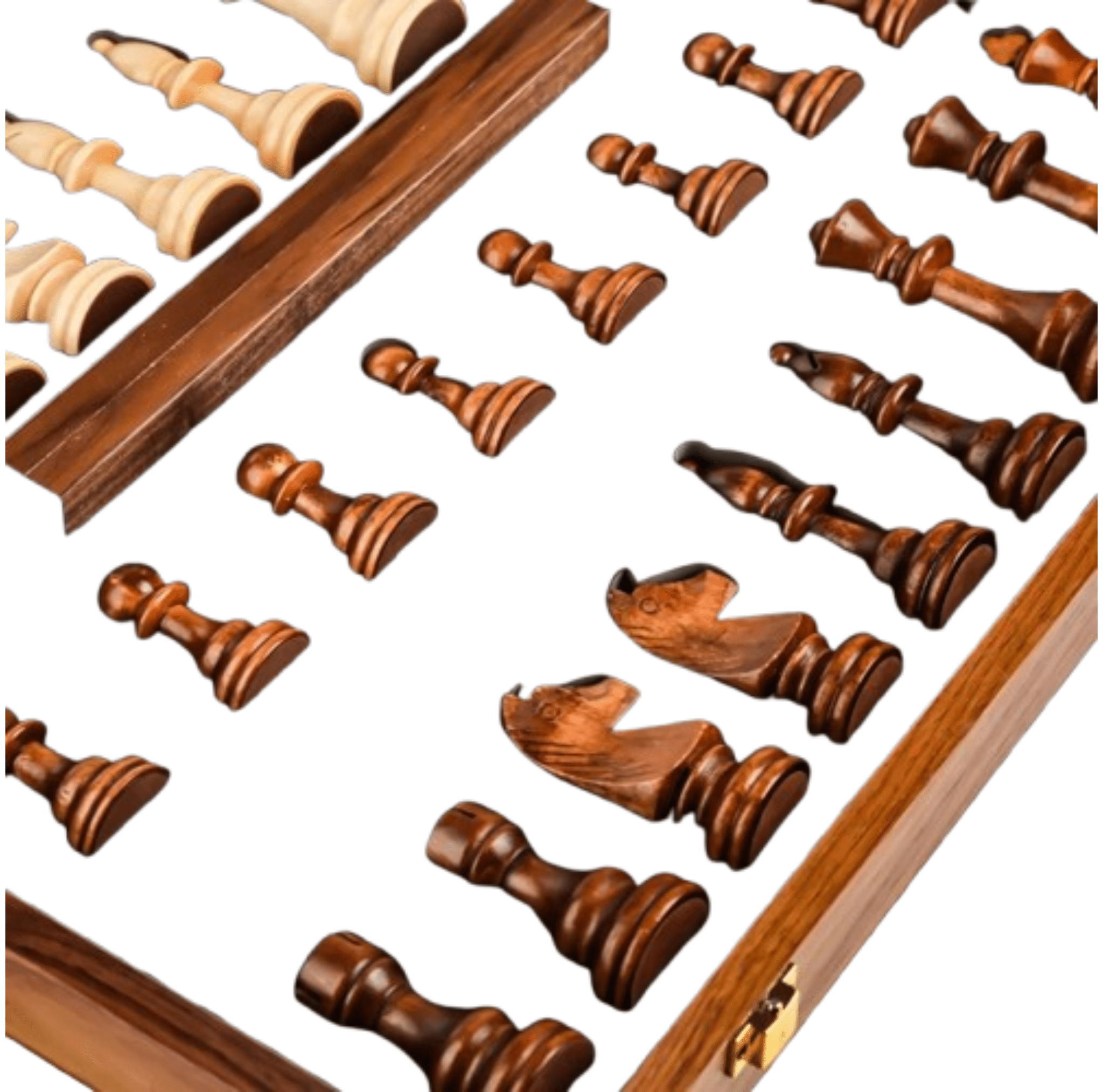 Schachspiel aus Holz – Hochwertiges, klappbares Schachbrett | Klassisches Design mit handgefertigten Figuren aus Walnussholz - Less Goods