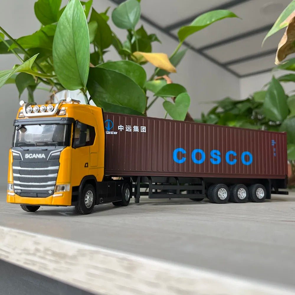 1:50 LKW Spielzeug – Metall Diecast Truck mit Container, Licht & Sound – Transportfahrzeug Modell für Kinder & Sammler - Less Goods