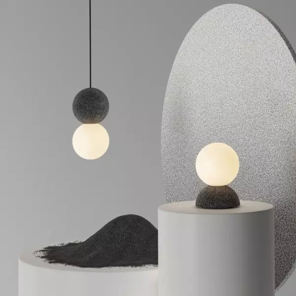 PureAura™ – Geometrische Design-Pendelleuchte aus Naturstein & Opalglas
