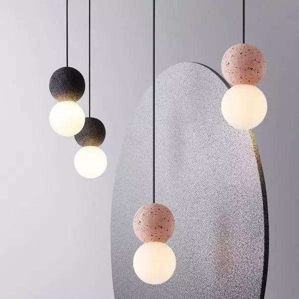 PureAura™ – Geometrische Design-Pendelleuchte aus Naturstein & Opalglas