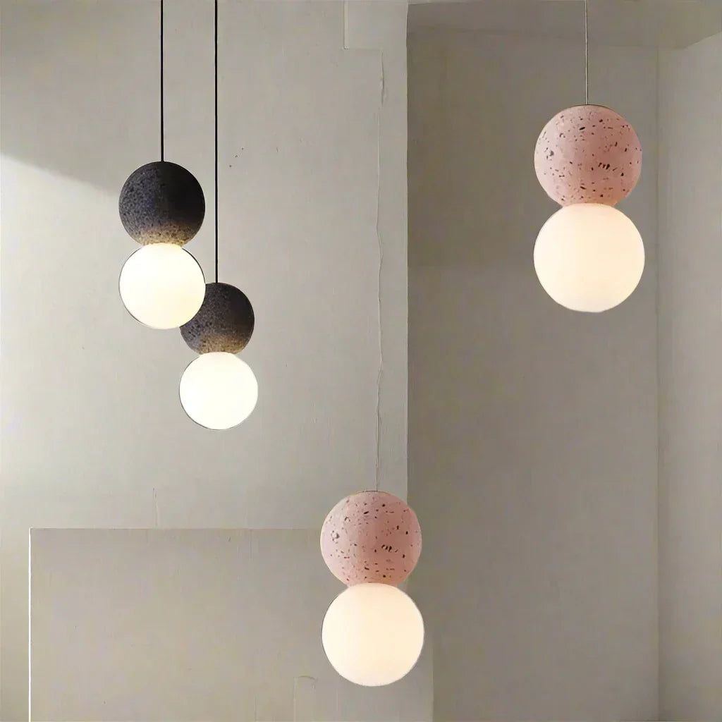 PureAura™ – Geometrische Design-Pendelleuchte aus Naturstein & Opalglas